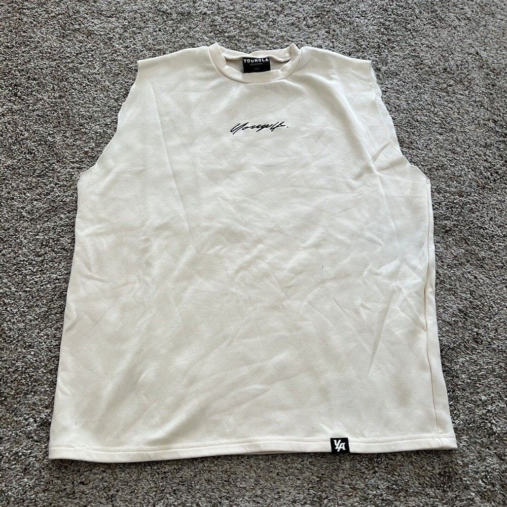 YoungLA Unisex Print Oversized Workout Tank Beige Size XL